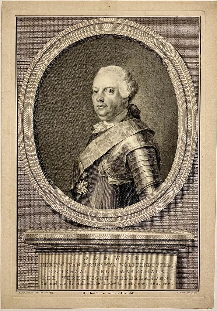 [Antique portrait print ca. 1760] Portrait of Lodewijk Ernst by Jacob Houbraken.