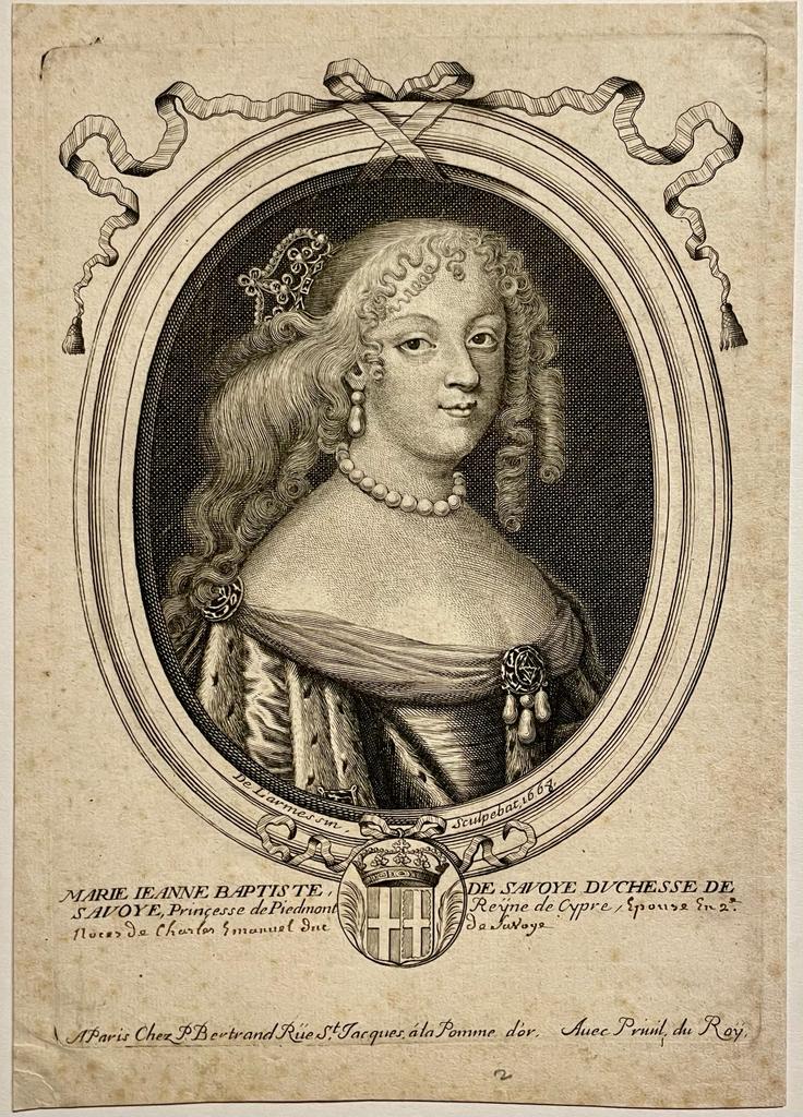 [Antique portrait print] Maria Johanna Baptiste (Savoy) by Nicolas de Larmessin I 1668.