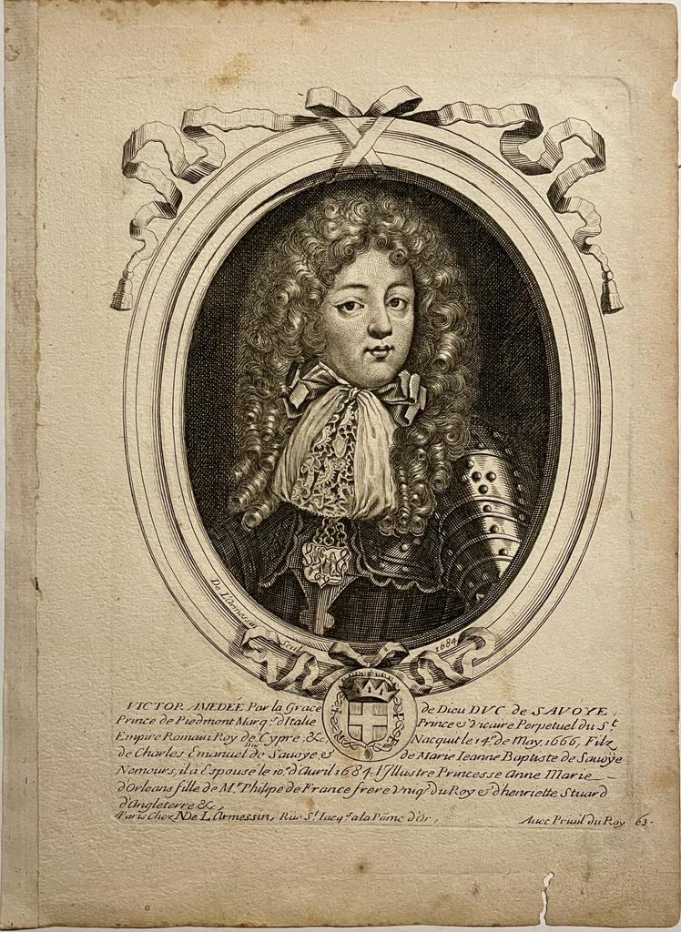 [Antique portrait 1684] Portret van Victor Amadeus II of Sardinia I Sardinië.
