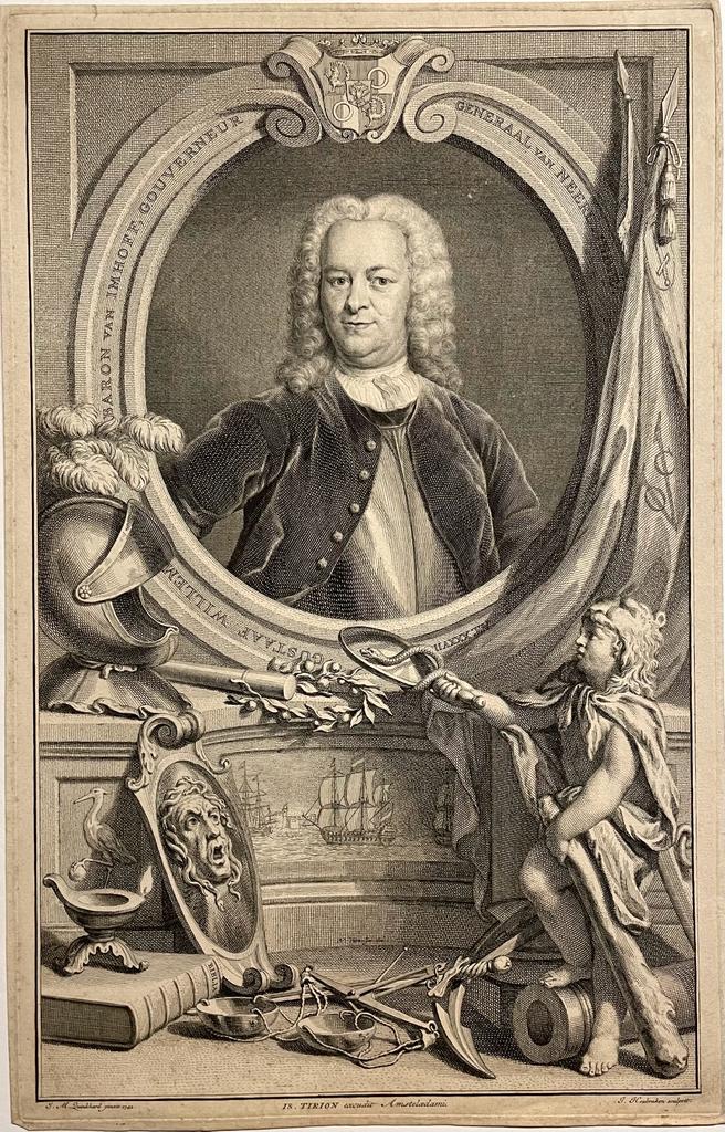 [Antique portrait print ca. 1750] Gustaaf Willem Baron van Imhoff by Houbraken.