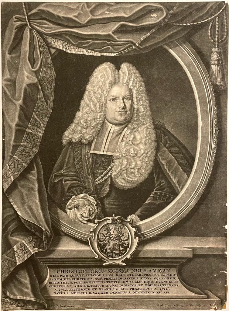 Mezzotint print 1704-1721 lawyer Christoph Sigismund Amman door Sallomusmüller.