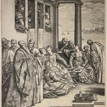 [Antique print 1584] The Venetian wedding (left part) by Goltzius.