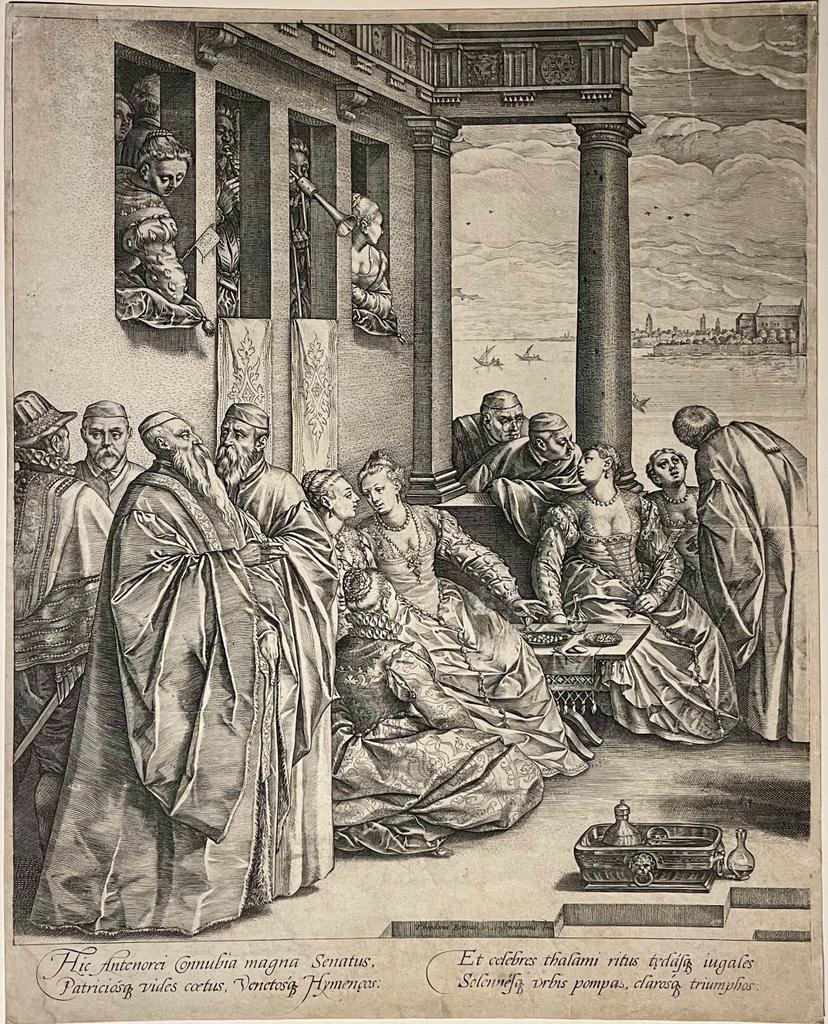 [Antique print 1584] The Venetian wedding (left part) by Goltzius.