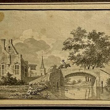 [Antique drawing] Gezicht op een brug bij een dorp ca. 1750 I Cornelis Pronk?