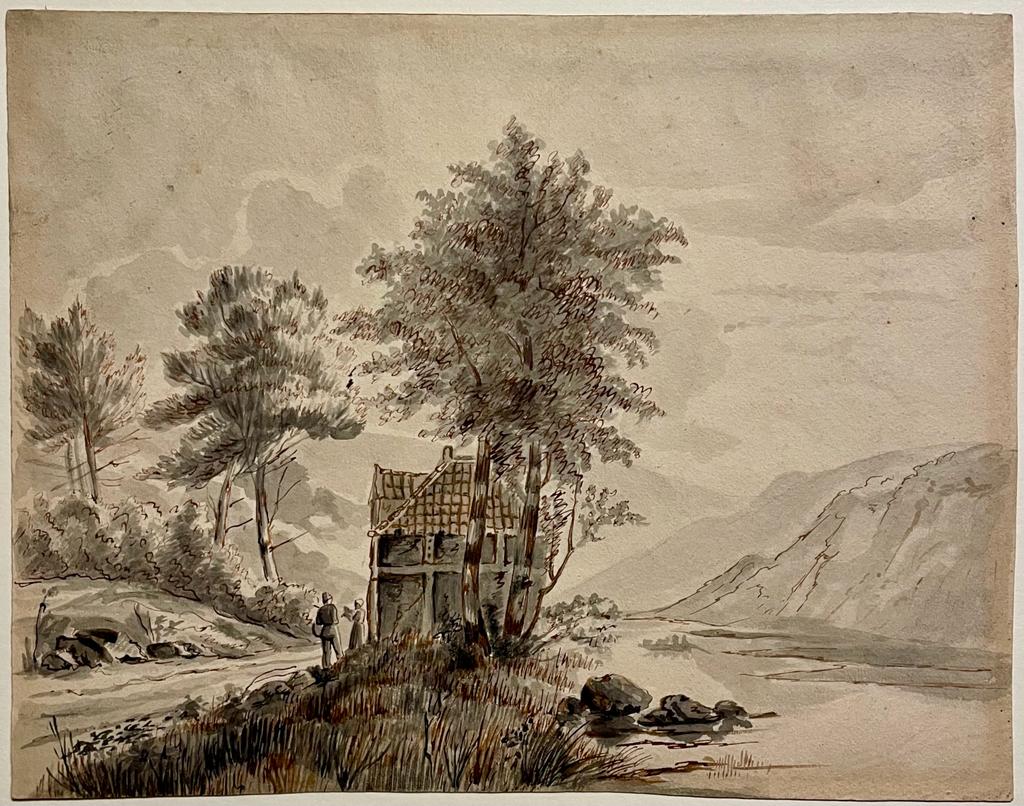 [Antique drawing] Landschap langs de bergen 19th century.