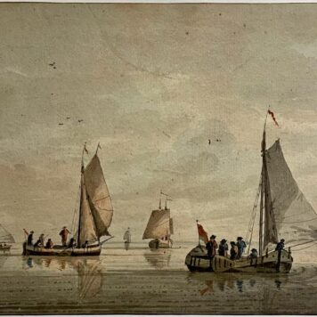 [Antique drawing] Skûtsjes at calm water, ca 1750.