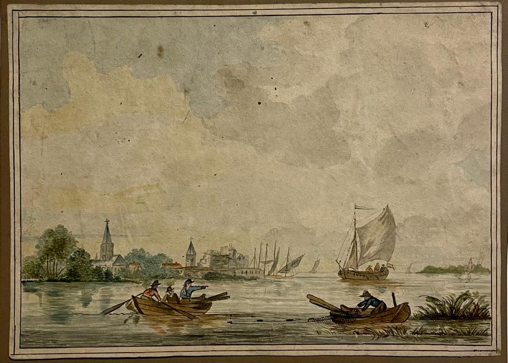 [Antique drawing 1790] Fishermen in rowing boats.