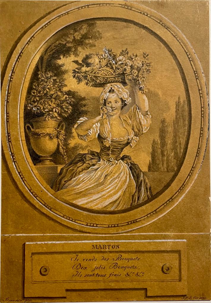 Antique drawing, watercolour I Marton, the flower woman, 1876 by J.W.B. Monogrammist.
