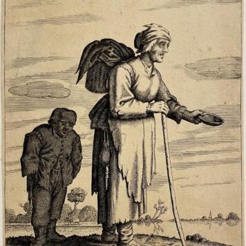 Antique print I Standing female beggar ca 1680.