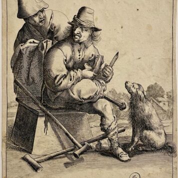 Antique print I Two beggars and a dog 1634. By Pieter Quast. Antieke prent.