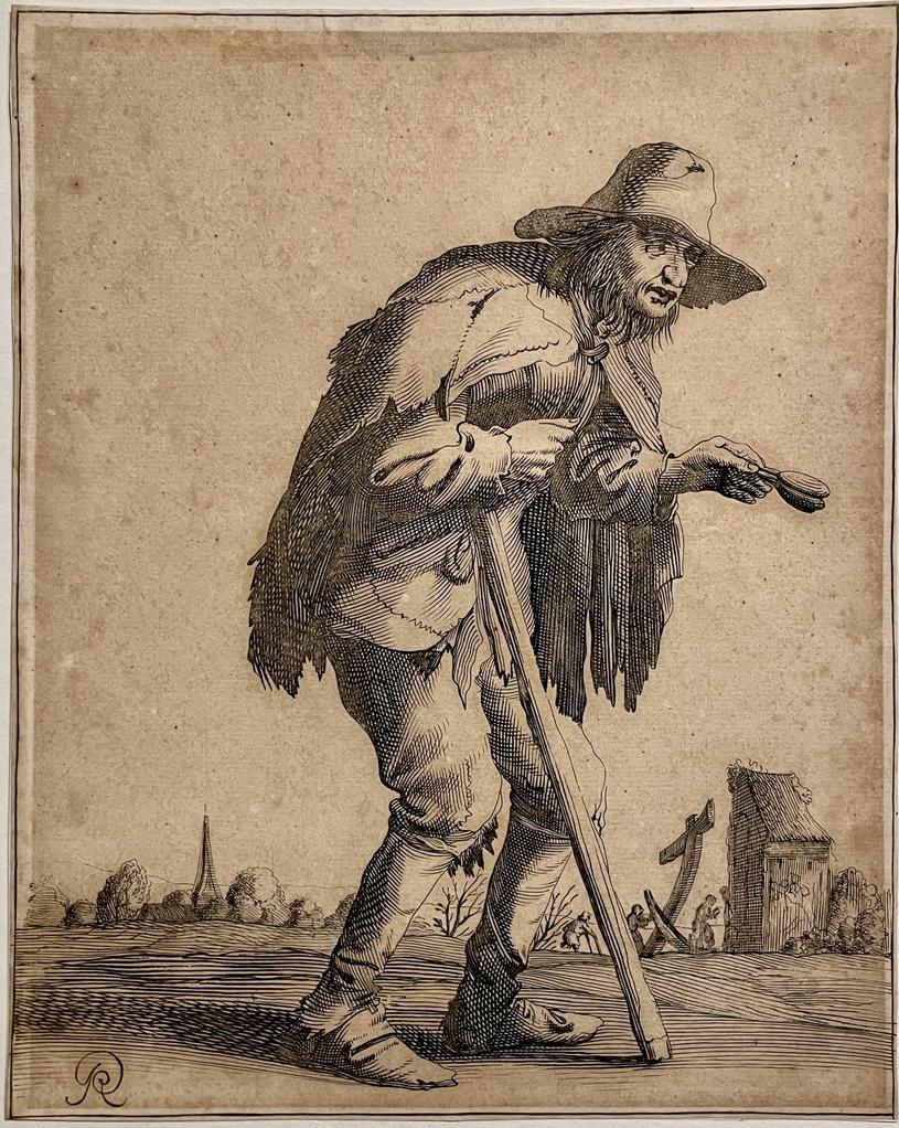 Pieter Jansz. Quast (1605/6-1647) - Antique print I Leprous beggar (Melaatse bedelaar), published ca. 1634, 1 p.