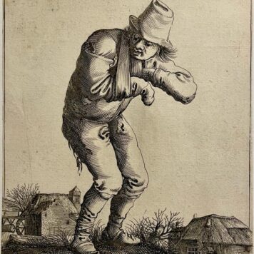 Antique print I Beggar w. sling by Pieter Quast, ca. 1634.
