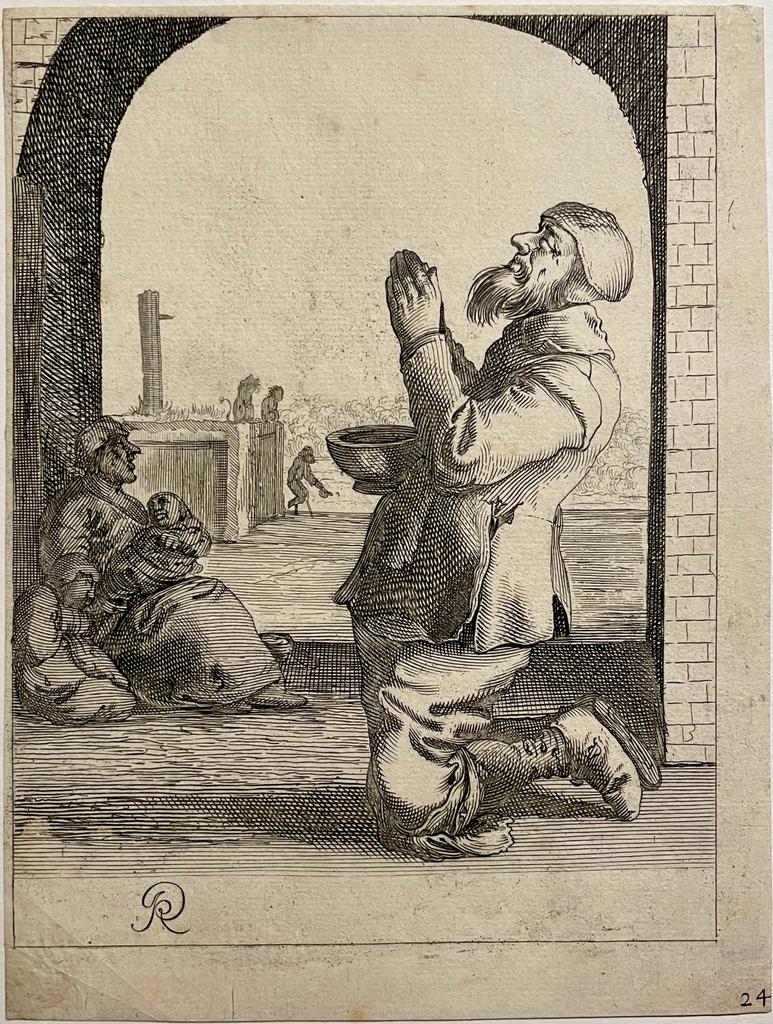 Pieter Jansz. Quast (1605/6-1647) - Antique print I Praying beggar I Biddende bedelaar I Pieter Quast published ca. 1634, 1 p.