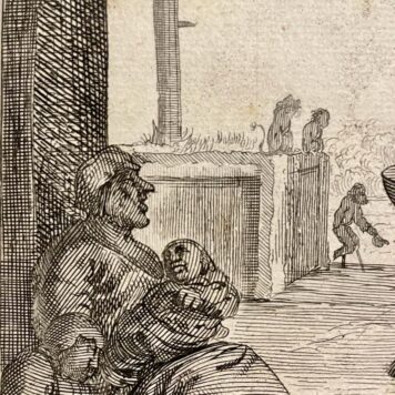 Antique print I Praying beggar I Pieter Quast ca. 1634.