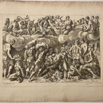 Antique print I A mythological scene by Georg Christoph Eimmart II 1650.