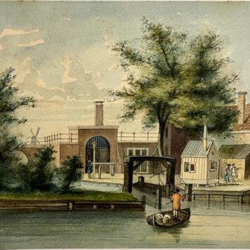 Antique drawing pen and wash in color I Raampoort in Amsterdam ca. 1770 by Vinkeles?