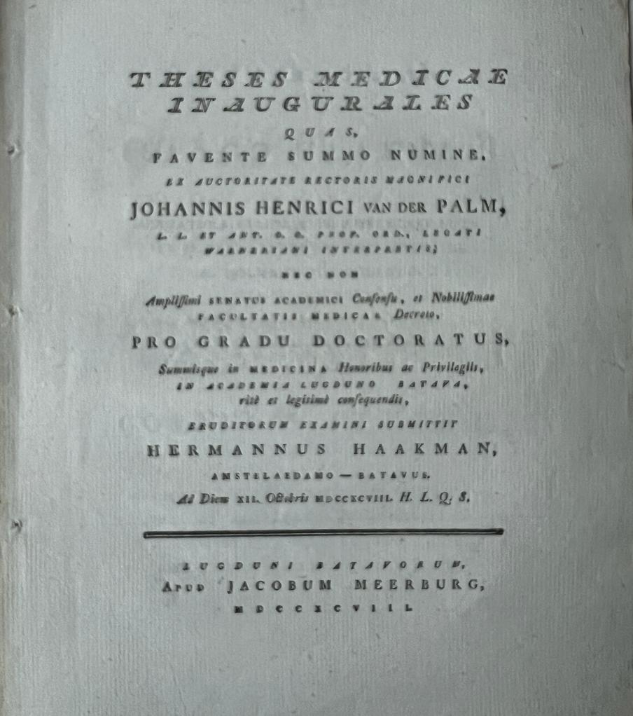 [NL] Dissertatie Leiden geneeskunde 12-10-1798, Hermannus Haakman.