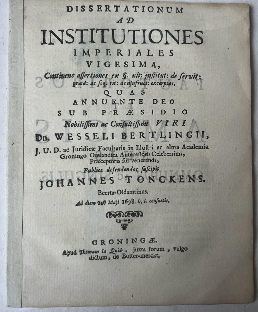 Dissertatie Groningen 1698 Tonckens Johannes.