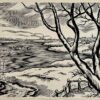Antique Woodcut Art ca 1980 - Dutch Landscape - Black and White - T. Mauve