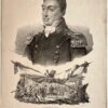 Portrait print of Joseph Marquis de Lafayette with soldiers.