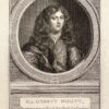 Portret van de Amsterdamse burgemeester en raad van stad Gerrit Hooft in een ovaal. Het portret rust op een plint met daarop zijn naam en gegevens in twee regels in het Nederlands.