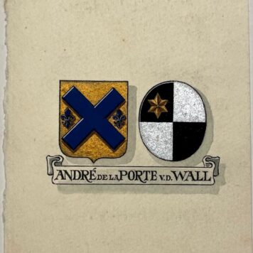 Handcolored drawing of coat of arms I Andre de la Porte and v.d. Wall,