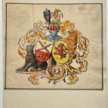 Handcolored coat of arms Munthe de Morgenstjene and De Man, 1920.