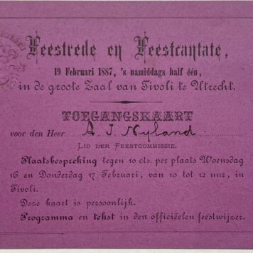 Printed admission ticket 1887 Tivoli Reliefdruk J.W.R. Gerlach.
