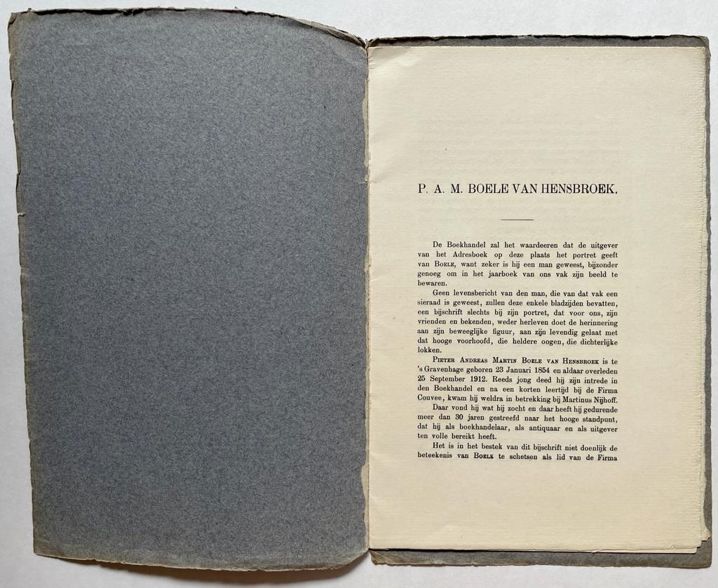  - History 1913 I P.A.M. Boele van Hensbroek, levensbericht door J. Funke, Amsterdam 1913, (11) pag.