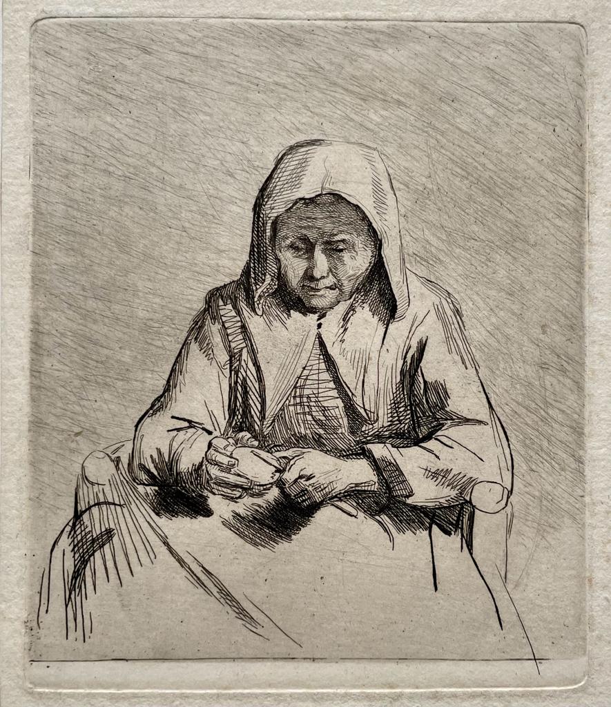 Antique print old woman I De Frey after Rembrandt.