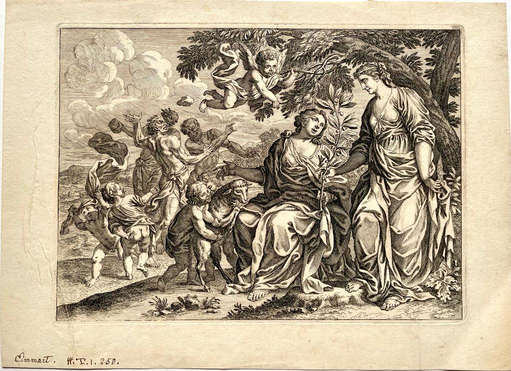 Antique prints Allegorical scenes by Georg Christoph Eimmart II after Neuberger.
