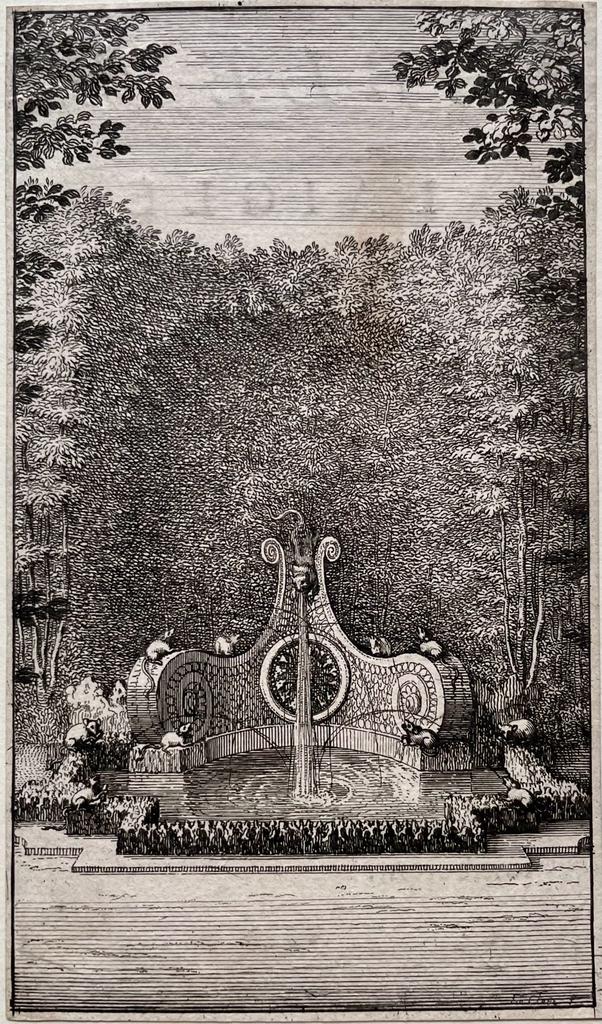 Print The Fountain with the Cat and the Rats by Sébastien Leclerc 1677.