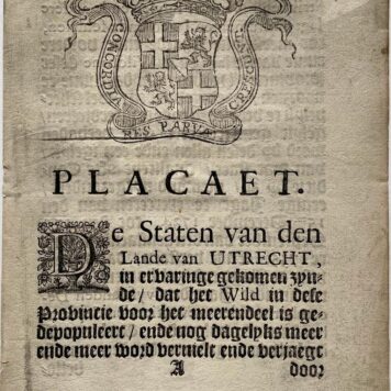 [Pamphlet hunting 1734] Placaat van de Staten van Utrecht d.d. 1-12-1734.