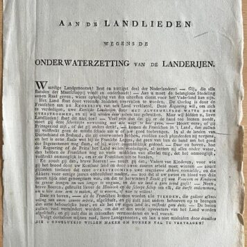 Pamphlet, 1793, Patriots | Aan de Landlieden wegens de Onderwaterzetting van de Landerijen, Utrecht, Jan Krap, 1 p.