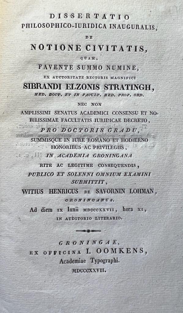 Dissertation legal Groningen 1827 Savornin Lohman