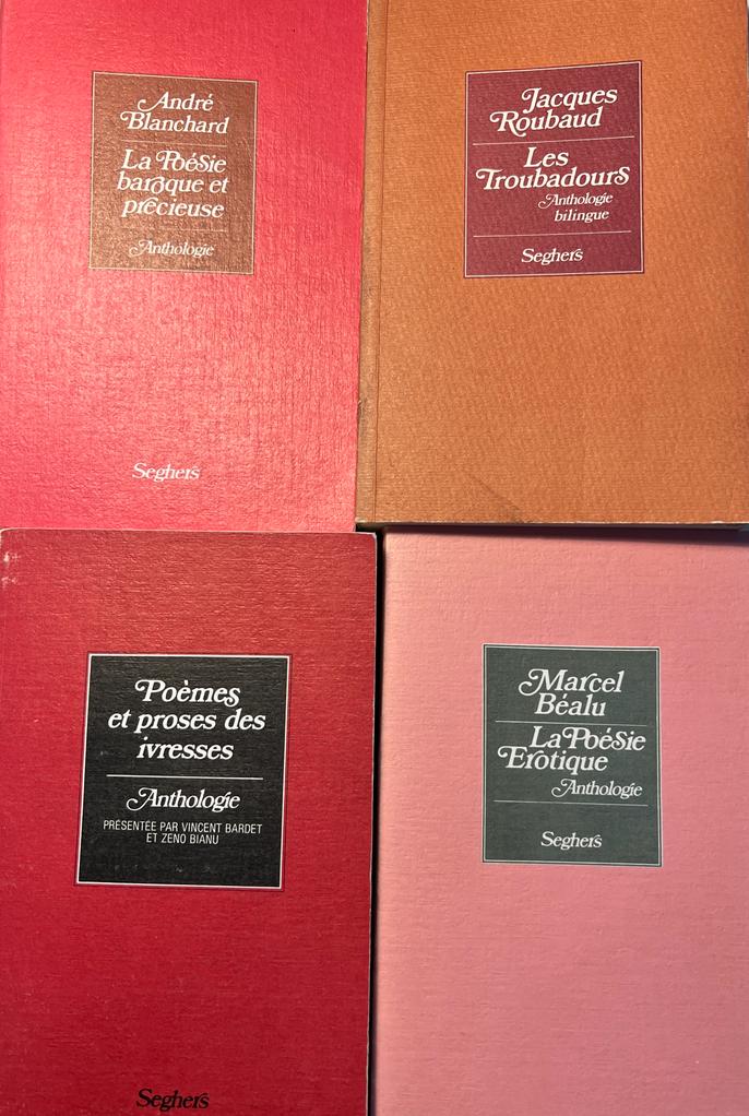 Vier titels Franse poezie Poesie Erotique, baroque, ca 1985.