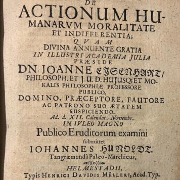 Disputatio ethica de actionum humanarum moralitate et indifferentia