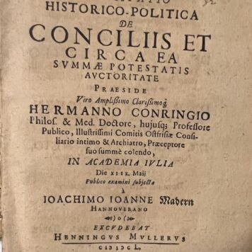 Exercitatio historico-politica de conciliis et circa ea summae potestatis auctoritate [...] Helmstedt Henning Müller 1650