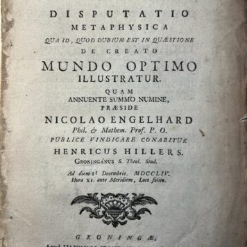 Dissertation 1754 I Disputatio metaphysica Groningen 1754.