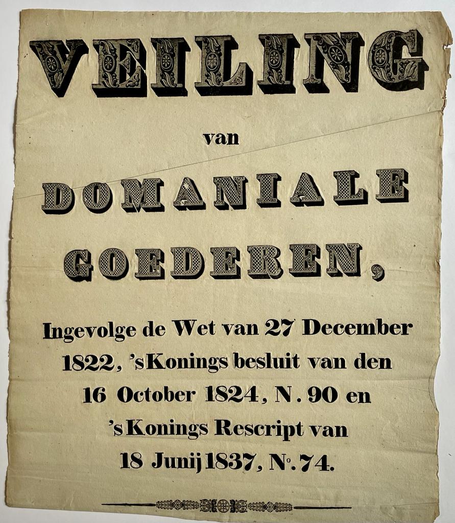 Publication ca 1837 Veiling Domaniale Goederen