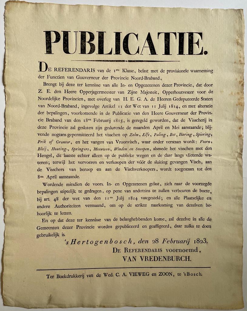 Publication / Affiche 1823 Anling Brabant | Publicatie visscherij plano
