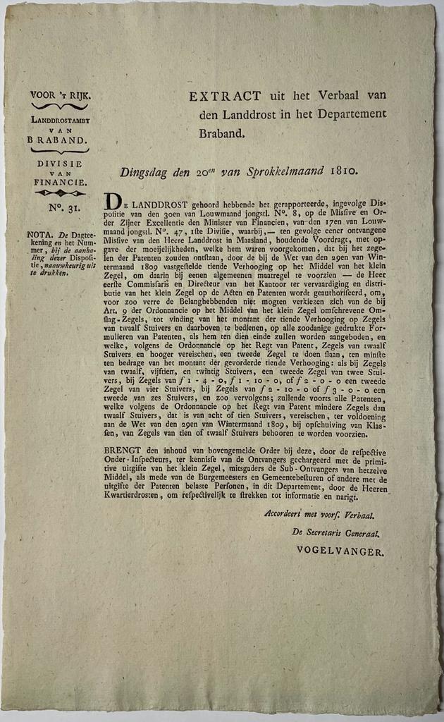 Publication Brabant Extract uit het verbaal van den landdrost Braband 1809 + 1810