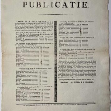 Publicatie. Department der Monden van den Rhijn Militieraad landmilitie lotingen reclames 1814
