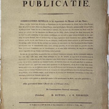 Publicatie. Department der Monden van den Rhijn kwartier van Breda 1814