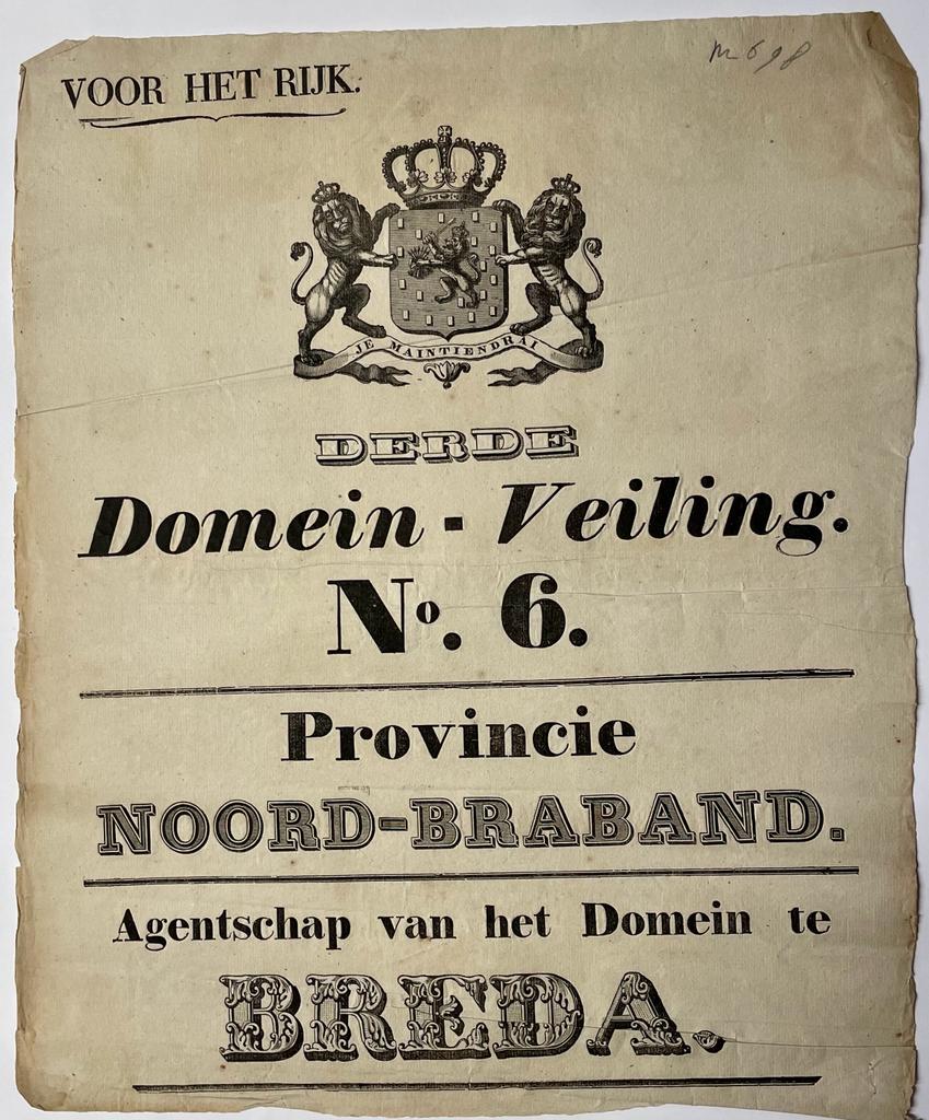Derde Domein - veiling no 6. Provincie Noord-Braband, agentschap van het domein te Breda