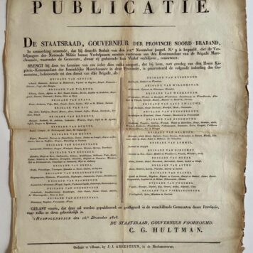 Publicatie. Nationale Militie verlofpassen vertonen kommandant Marechaussee 1818