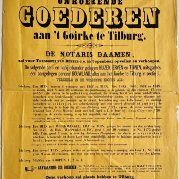 Openbare verkoping onroerende goederen aan 't Goirke te Tilburg 1878