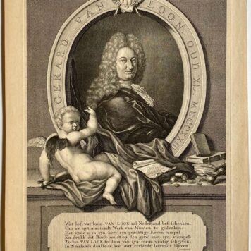Print portrait numismatist and writer Gerard van Loon by Houbraken 1723