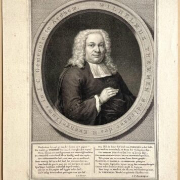 Print Portrait of preacher Wilhelmus Themmen by Houbraken
