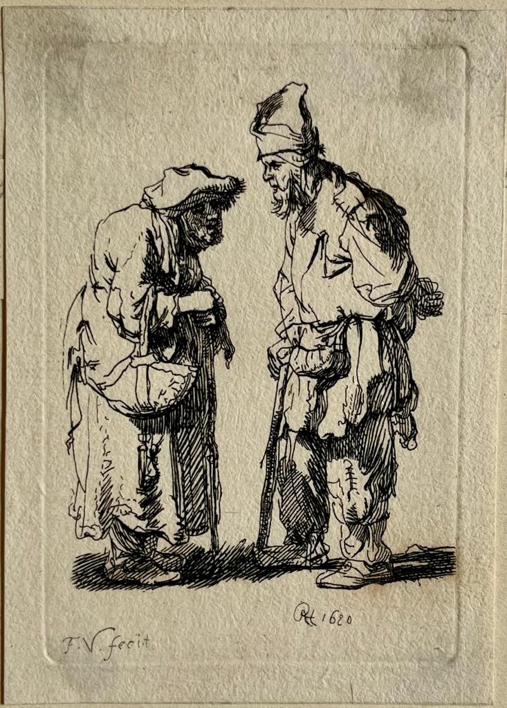 Francis Vivares (1709-1780) after Rembrandt (1606-1669) - [Antique print, etching] After Rembrandt: Beggars conversing, published ca. 1750, 1 p.